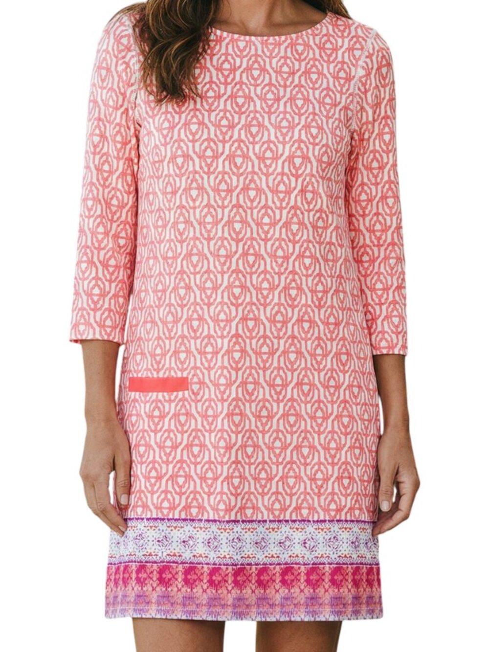 CABANA LIFE Coral Mini Shift Dress SPF-50 3/4 Sleeves Dress - Size Small